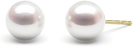(Set) HinsonGayle AAA GEM White Round Freshwater Cultured Pearls & Stud Earrings 14k GOLD 18 inch
