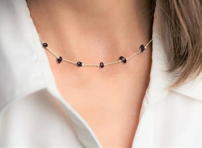 14K Gold Plated Dainty Choker Necklace,Handmade Crystal Beach Beads Necklace Chain Jewelry,Adjustable Gold Chain Delicate Fashion Choker Necklace Jewelry Gift for Women