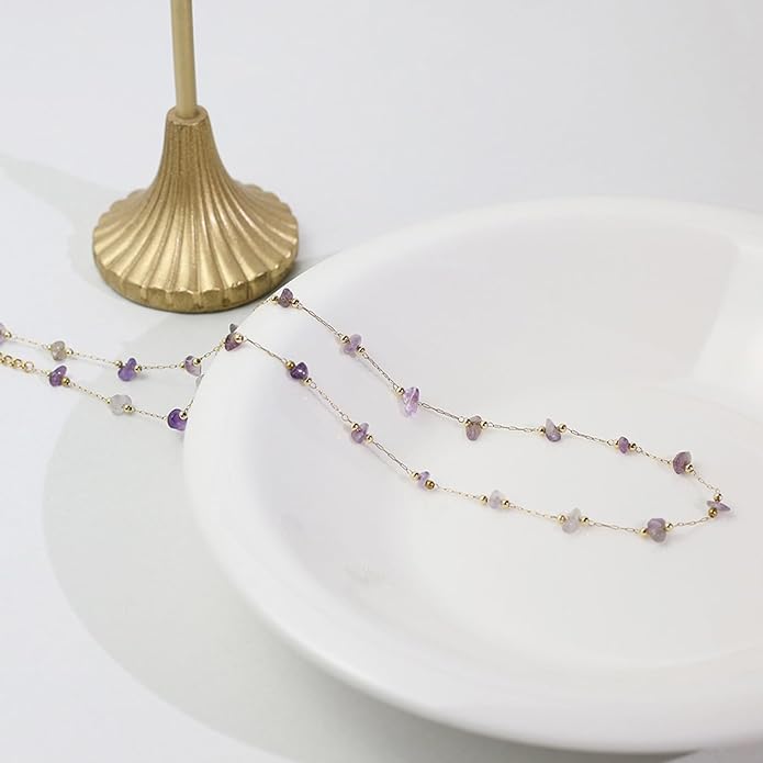 14K Gold Plated Dainty Choker Necklace,Handmade Crystal Beach Beads Necklace Chain Jewelry,Adjustable Gold Chain Delicate Fashion Choker Necklace Jewelry Gift for Women
