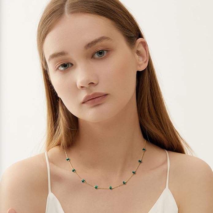 YADUDA Natural Stone Choker Necklace for Women 18K Gold Plated Beaded Necklace Turquoise Malachite Carnelian Aventurine Purple Crystal Stone Tiny Birthstone Choker