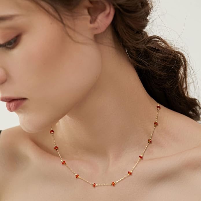 YADUDA Natural Stone Choker Necklace for Women 18K Gold Plated Beaded Necklace Turquoise Malachite Carnelian Aventurine Purple Crystal Stone Tiny Birthstone Choker