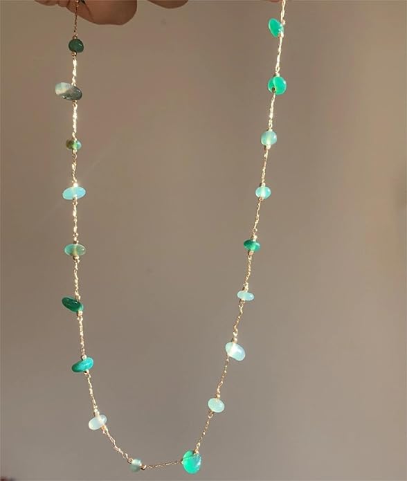 14K Gold Plated Dainty Choker Necklace,Handmade Crystal Beach Beads Necklace Chain Jewelry,Adjustable Gold Chain Delicate Fashion Choker Necklace Jewelry Gift for Women