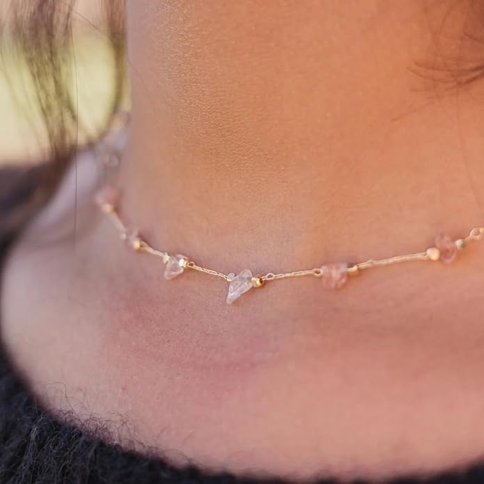 14K Gold Plated Dainty Choker Necklace,Handmade Crystal Beach Beads Necklace Chain Jewelry,Adjustable Gold Chain Delicate Fashion Choker Necklace Jewelry Gift for Women