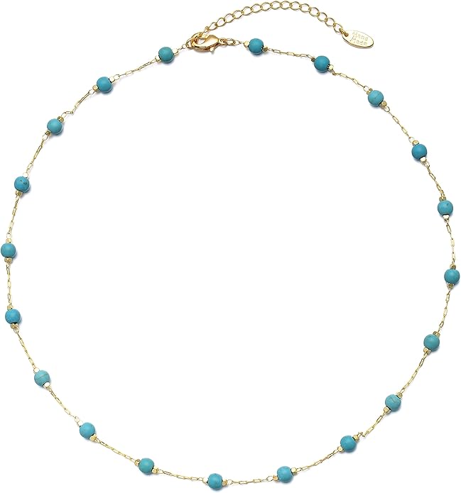 14K Gold Plated Dainty Choker Necklace,Handmade Crystal Beach Beads Necklace Chain Jewelry,Adjustable Gold Chain Delicate Fashion Choker Necklace Jewelry Gift for Women