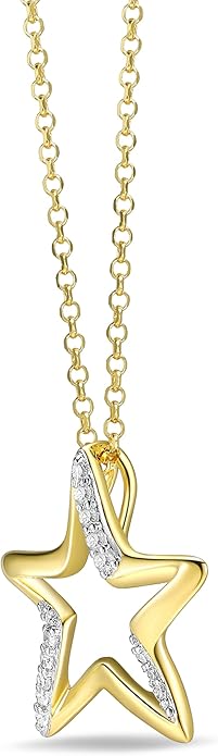 0.1 Ct Diamond Pendant Necklace for Women, 18K Gold Plated 925 Sterling Silver Butterfly, Lotus Flower, Heart or Star Diamond Necklace, April Birthstone Jewelry Gifts, 18"+2" Extender
