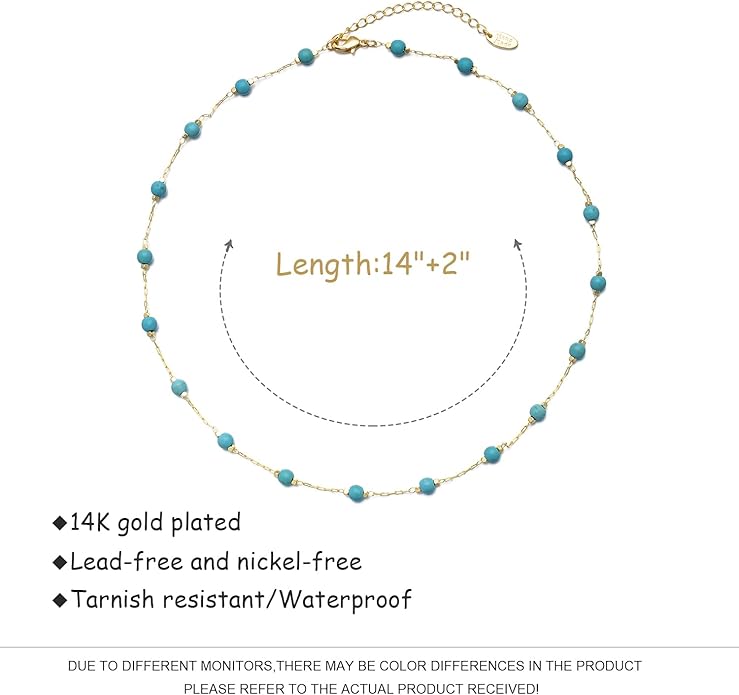 14K Gold Plated Dainty Choker Necklace,Handmade Crystal Beach Beads Necklace Chain Jewelry,Adjustable Gold Chain Delicate Fashion Choker Necklace Jewelry Gift for Women