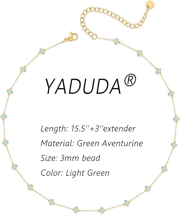 YADUDA Natural Stone Choker Necklace for Women 18K Gold Plated Beaded Necklace Turquoise Malachite Carnelian Aventurine Purple Crystal Stone Tiny Birthstone Choker