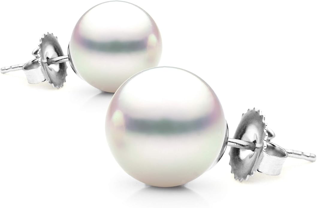 14K Gold 6.5-7mm White Freshwater Cultured Pearl Stud Earrings, AAAA Quality