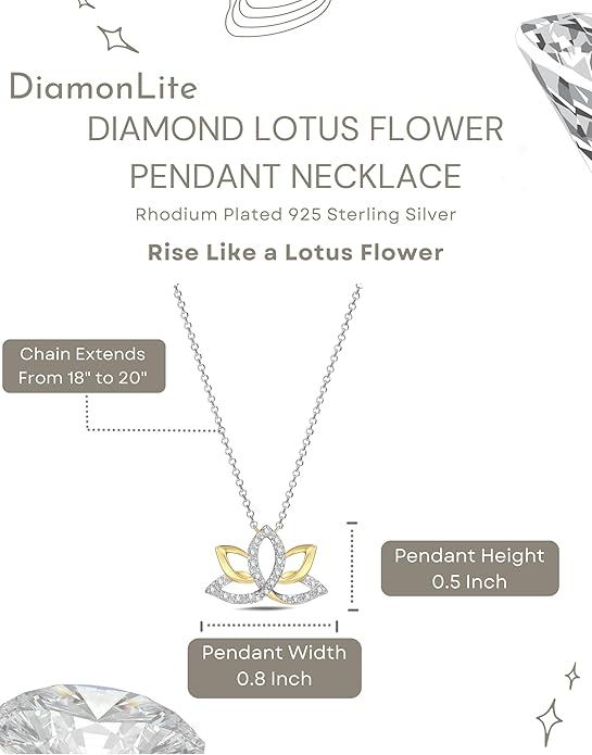 0.1 Ct Diamond Pendant Necklace for Women, 18K Gold Plated 925 Sterling Silver Butterfly, Lotus Flower, Heart or Star Diamond Necklace, April Birthstone Jewelry Gifts, 18"+2" Extender