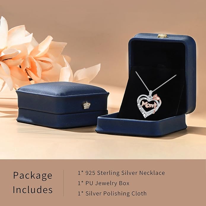 Yoosteel Mothers Day Gifts S925 Sterling Silver Necklace - Rose Flower Heart Necklace for Women Mothers Day Necklace Jewelry Birthday Christmas Mothers Day Gifts for Mom Wife Grandma Sister Daughter