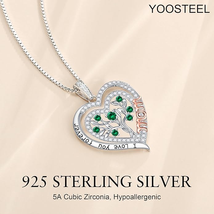 Yoosteel Mothers Day Gifts S925 Sterling Silver Necklace - Rose Flower Heart Necklace for Women Mothers Day Necklace Jewelry Birthday Christmas Mothers Day Gifts for Mom Wife Grandma Sister Daughter