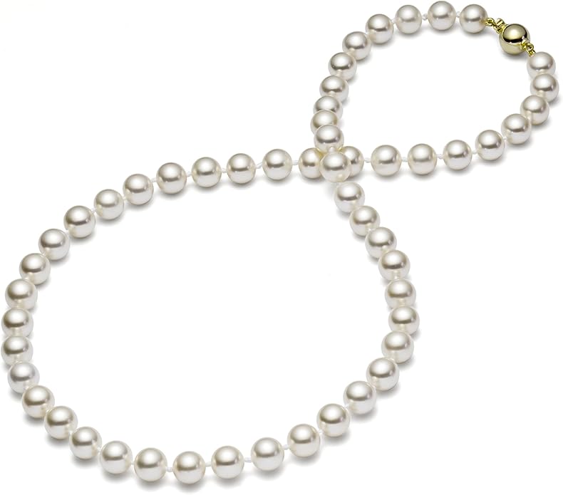 (Set) HinsonGayle AAA GEM White Round Freshwater Cultured Pearls & Stud Earrings 14k GOLD 18 inch