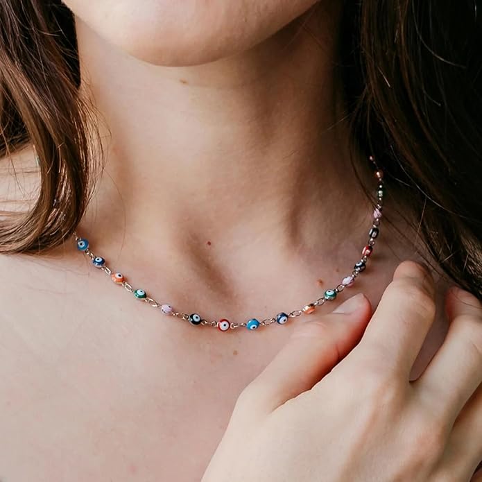 14K Gold Plated Dainty Choker Necklace,Handmade Crystal Beach Beads Necklace Chain Jewelry,Adjustable Gold Chain Delicate Fashion Choker Necklace Jewelry Gift for Women