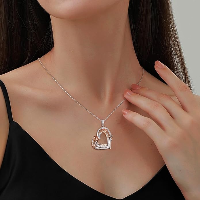 Yoosteel Mothers Day Gifts S925 Sterling Silver Necklace - Rose Flower Heart Necklace for Women Mothers Day Necklace Jewelry Birthday Christmas Mothers Day Gifts for Mom Wife Grandma Sister Daughter
