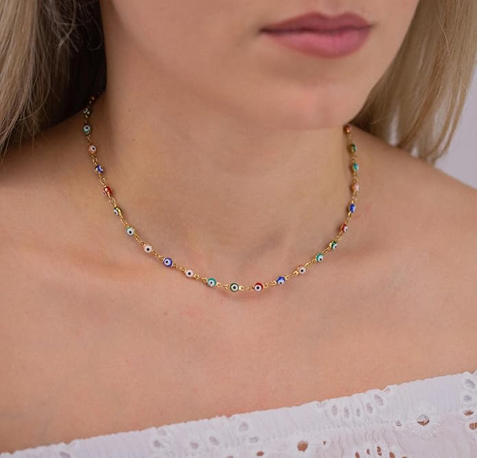 14K Gold Plated Dainty Choker Necklace,Handmade Crystal Beach Beads Necklace Chain Jewelry,Adjustable Gold Chain Delicate Fashion Choker Necklace Jewelry Gift for Women