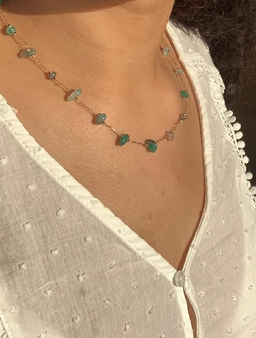 14K Gold Plated Dainty Choker Necklace,Handmade Crystal Beach Beads Necklace Chain Jewelry,Adjustable Gold Chain Delicate Fashion Choker Necklace Jewelry Gift for Women