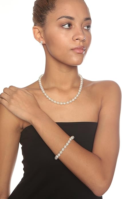 (Set) HinsonGayle AAA GEM White Round Freshwater Cultured Pearls & Stud Earrings 14k GOLD 18 inch