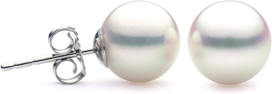 14K Gold 6.5-7mm White Freshwater Cultured Pearl Stud Earrings, AAAA Quality