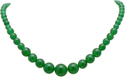 Women's Graduated Necklace Chalcedony Agate Gemstone Beads Strand 18 Inches