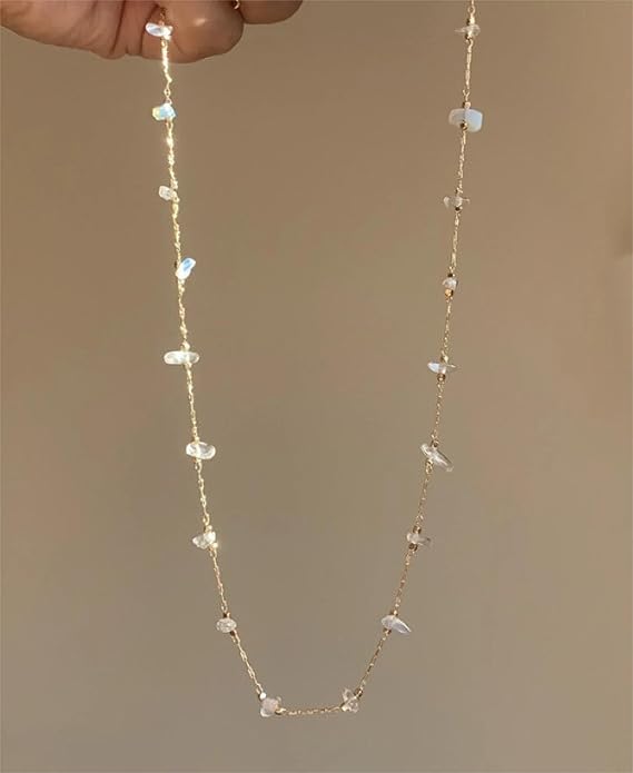 14K Gold Plated Dainty Choker Necklace,Handmade Crystal Beach Beads Necklace Chain Jewelry,Adjustable Gold Chain Delicate Fashion Choker Necklace Jewelry Gift for Women
