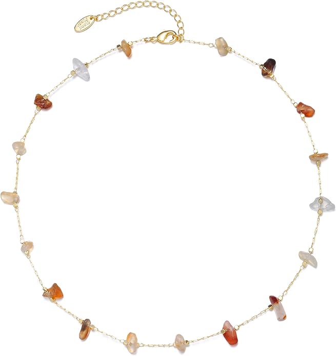 14K Gold Plated Dainty Choker Necklace,Handmade Crystal Beach Beads Necklace Chain Jewelry,Adjustable Gold Chain Delicate Fashion Choker Necklace Jewelry Gift for Women