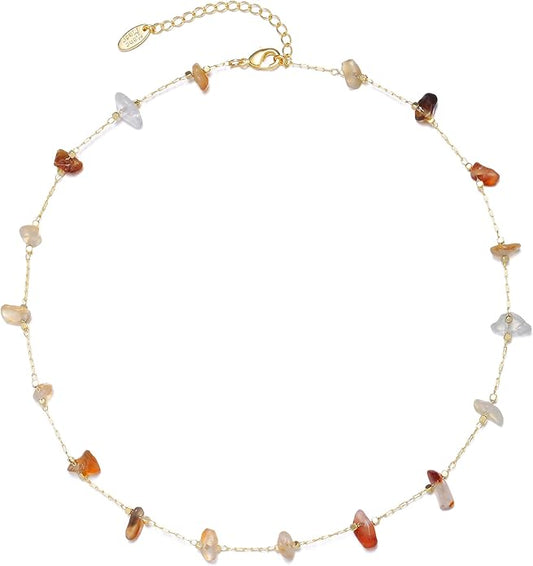 14K Gold Plated Dainty Choker Necklace,Handmade Crystal Beach Beads Necklace Chain Jewelry,Adjustable Gold Chain Delicate Fashion Choker Necklace Jewelry Gift for Women