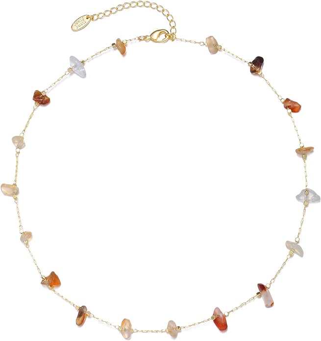14K Gold Plated Dainty Choker Necklace,Handmade Crystal Beach Beads Necklace Chain Jewelry,Adjustable Gold Chain Delicate Fashion Choker Necklace Jewelry Gift for Women