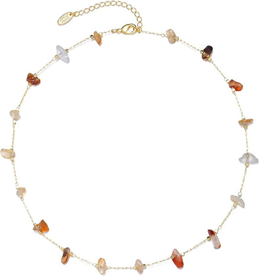 14K Gold Plated Dainty Choker Necklace,Handmade Crystal Beach Beads Necklace Chain Jewelry,Adjustable Gold Chain Delicate Fashion Choker Necklace Jewelry Gift for Women