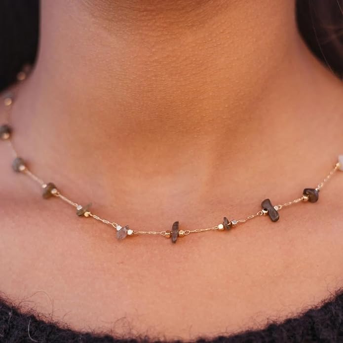 14K Gold Plated Dainty Choker Necklace,Handmade Crystal Beach Beads Necklace Chain Jewelry,Adjustable Gold Chain Delicate Fashion Choker Necklace Jewelry Gift for Women