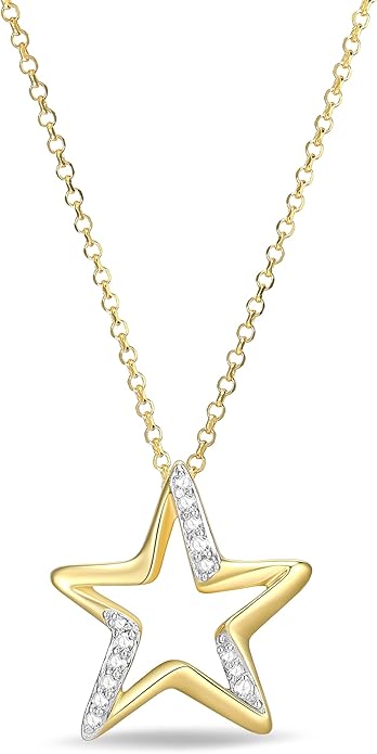 0.1 Ct Diamond Pendant Necklace for Women, 18K Gold Plated 925 Sterling Silver Butterfly, Lotus Flower, Heart or Star Diamond Necklace, April Birthstone Jewelry Gifts, 18"+2" Extender