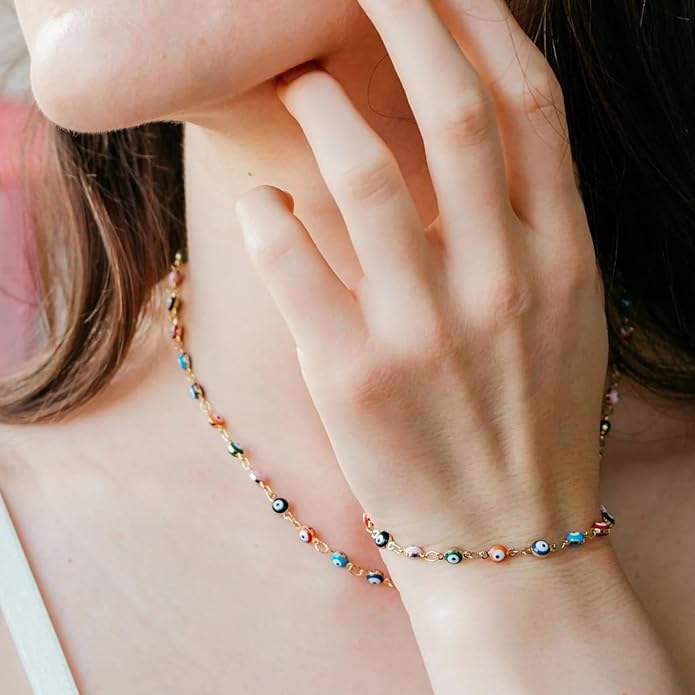 14K Gold Plated Dainty Choker Necklace,Handmade Crystal Beach Beads Necklace Chain Jewelry,Adjustable Gold Chain Delicate Fashion Choker Necklace Jewelry Gift for Women