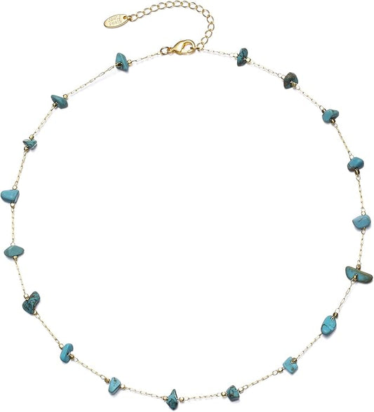 14K Gold Plated Dainty Choker Necklace,Handmade Crystal Beach Beads Necklace Chain Jewelry,Adjustable Gold Chain Delicate Fashion Choker Necklace Jewelry Gift for Women
