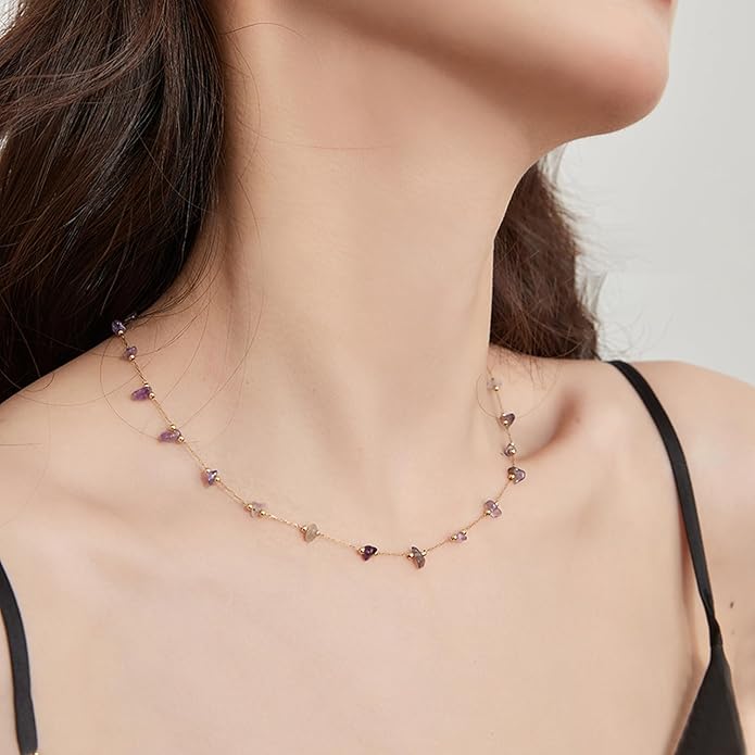 14K Gold Plated Dainty Choker Necklace,Handmade Crystal Beach Beads Necklace Chain Jewelry,Adjustable Gold Chain Delicate Fashion Choker Necklace Jewelry Gift for Women