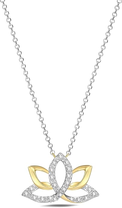 0.1 Ct Diamond Pendant Necklace for Women, 18K Gold Plated 925 Sterling Silver Butterfly, Lotus Flower, Heart or Star Diamond Necklace, April Birthstone Jewelry Gifts, 18"+2" Extender