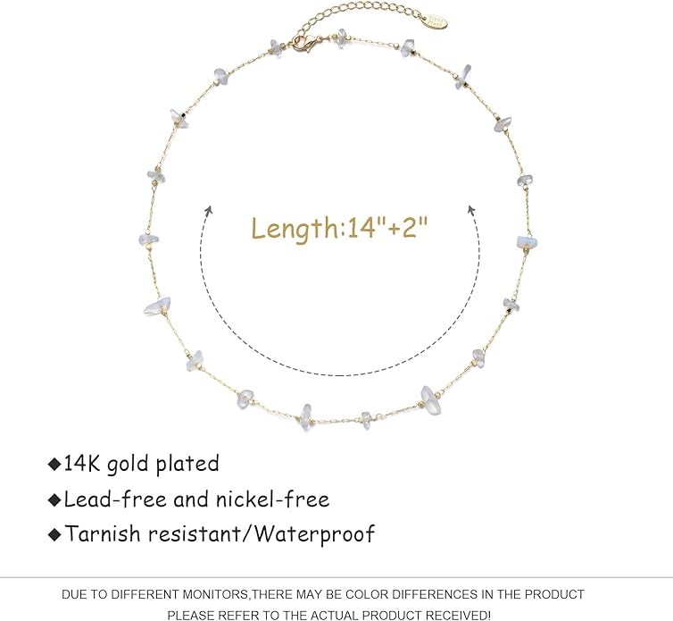 14K Gold Plated Dainty Choker Necklace,Handmade Crystal Beach Beads Necklace Chain Jewelry,Adjustable Gold Chain Delicate Fashion Choker Necklace Jewelry Gift for Women