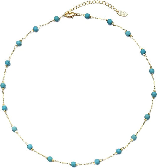 14K Gold Plated Dainty Choker Necklace,Handmade Crystal Beach Beads Necklace Chain Jewelry,Adjustable Gold Chain Delicate Fashion Choker Necklace Jewelry Gift for Women