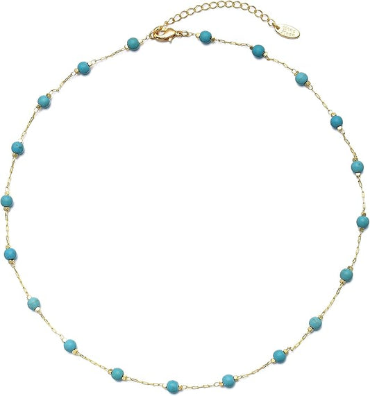 14K Gold Plated Dainty Choker Necklace,Handmade Crystal Beach Beads Necklace Chain Jewelry,Adjustable Gold Chain Delicate Fashion Choker Necklace Jewelry Gift for Women