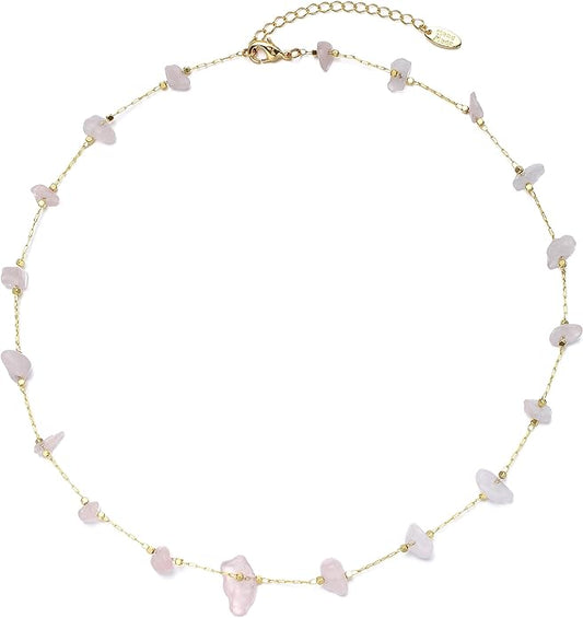 14K Gold Plated Dainty Choker Necklace,Handmade Crystal Beach Beads Necklace Chain Jewelry,Adjustable Gold Chain Delicate Fashion Choker Necklace Jewelry Gift for Women