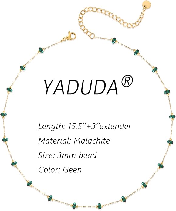YADUDA Natural Stone Choker Necklace for Women 18K Gold Plated Beaded Necklace Turquoise Malachite Carnelian Aventurine Purple Crystal Stone Tiny Birthstone Choker