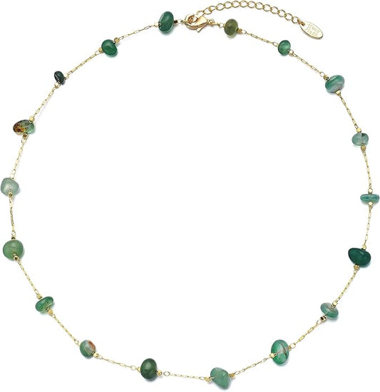 14K Gold Plated Dainty Choker Necklace,Handmade Crystal Beach Beads Necklace Chain Jewelry,Adjustable Gold Chain Delicate Fashion Choker Necklace Jewelry Gift for Women