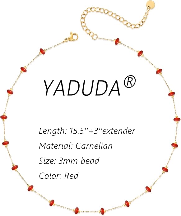 YADUDA Natural Stone Choker Necklace for Women 18K Gold Plated Beaded Necklace Turquoise Malachite Carnelian Aventurine Purple Crystal Stone Tiny Birthstone Choker