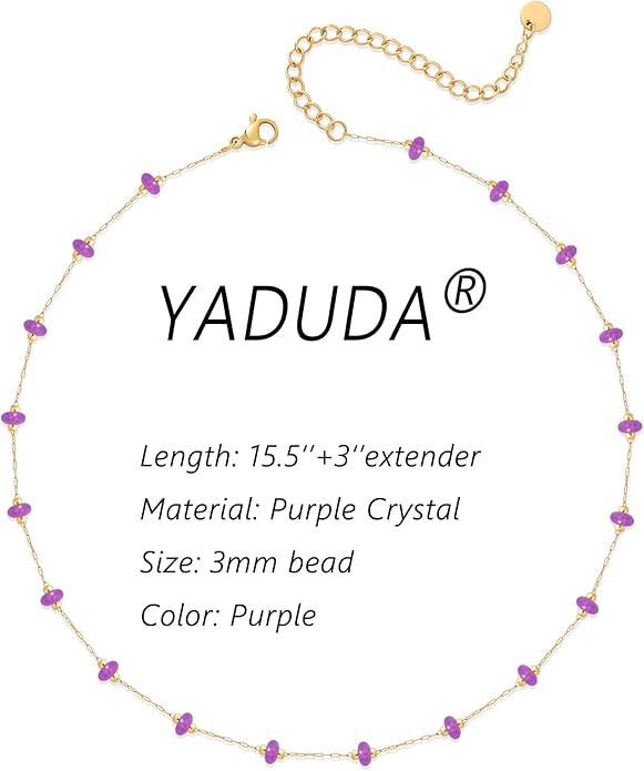 YADUDA Natural Stone Choker Necklace for Women 18K Gold Plated Beaded Necklace Turquoise Malachite Carnelian Aventurine Purple Crystal Stone Tiny Birthstone Choker