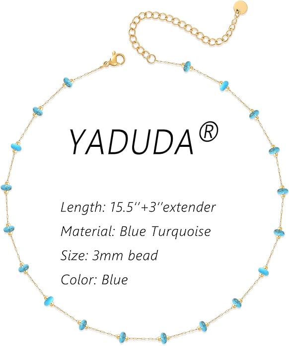 YADUDA Natural Stone Choker Necklace for Women 18K Gold Plated Beaded Necklace Turquoise Malachite Carnelian Aventurine Purple Crystal Stone Tiny Birthstone Choker