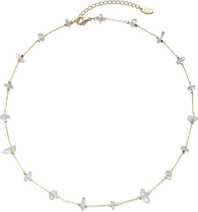 14K Gold Plated Dainty Choker Necklace,Handmade Crystal Beach Beads Necklace Chain Jewelry,Adjustable Gold Chain Delicate Fashion Choker Necklace Jewelry Gift for Women