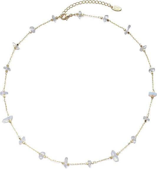 14K Gold Plated Dainty Choker Necklace,Handmade Crystal Beach Beads Necklace Chain Jewelry,Adjustable Gold Chain Delicate Fashion Choker Necklace Jewelry Gift for Women