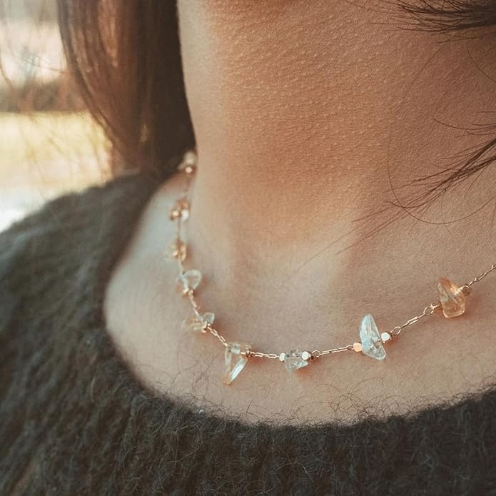 14K Gold Plated Dainty Choker Necklace,Handmade Crystal Beach Beads Necklace Chain Jewelry,Adjustable Gold Chain Delicate Fashion Choker Necklace Jewelry Gift for Women