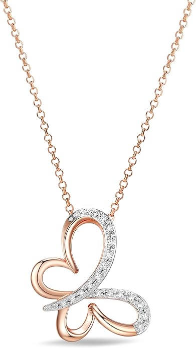 0.1 Ct Diamond Pendant Necklace for Women, 18K Gold Plated 925 Sterling Silver Butterfly, Lotus Flower, Heart or Star Diamond Necklace, April Birthstone Jewelry Gifts, 18"+2" Extender