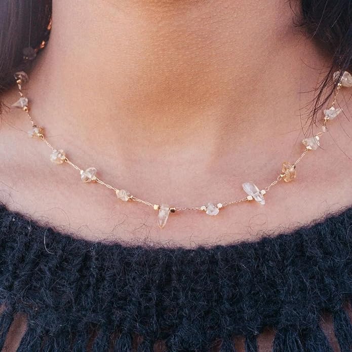 14K Gold Plated Dainty Choker Necklace,Handmade Crystal Beach Beads Necklace Chain Jewelry,Adjustable Gold Chain Delicate Fashion Choker Necklace Jewelry Gift for Women