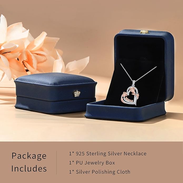 Yoosteel Mothers Day Gifts S925 Sterling Silver Necklace - Rose Flower Heart Necklace for Women Mothers Day Necklace Jewelry Birthday Christmas Mothers Day Gifts for Mom Wife Grandma Sister Daughter