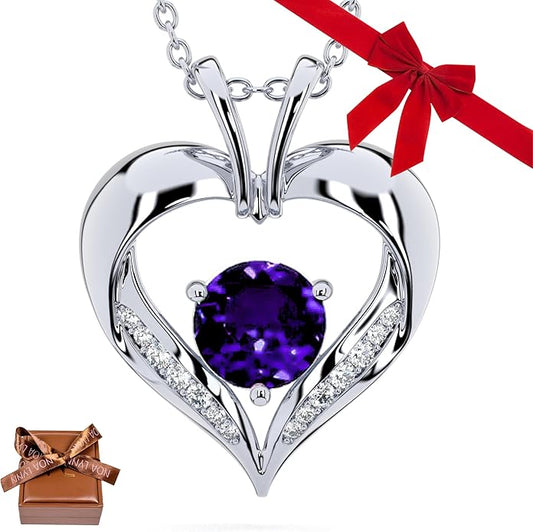 | Heart Birthstone Necklace for girlfriend | Pendant for women birthstone necklace with love heart necklace for women sterling silver necklace heart necklace Love heart pendant necklace